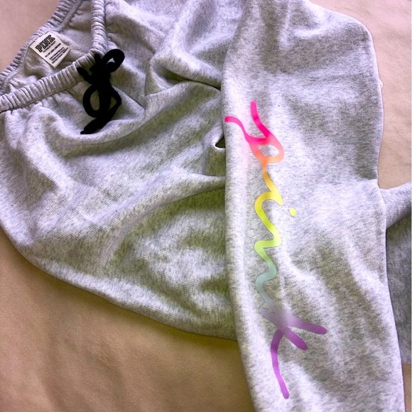 PINK Victoria's Secret Pants - Pink Victorias Secret Classic Jogger gray with rainbow ombré logo XS